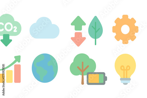 Environmental, sustainability flat icon set. Eco-friendly, renewable energy icons collection