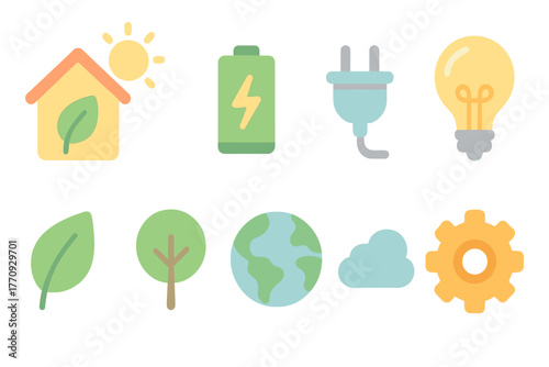 Eco-friendly, sustainability flat icon set. Green energy, nature icons collection