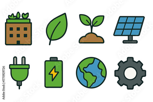 Eco-friendly, sustainable energy linear icon set. Renewable, environment icons collection