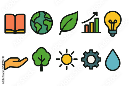 Eco and sustainability outline icon set. Nature, renewable energy, green icons collection