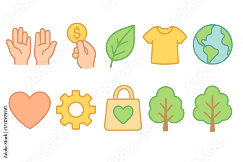 Sustainability, environment icon set. Eco-friendly lifestyle flat icon collection