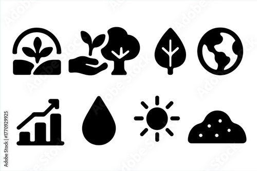 Eco-friendly, nature solid icon set. Environment, sustainability icons collection.
