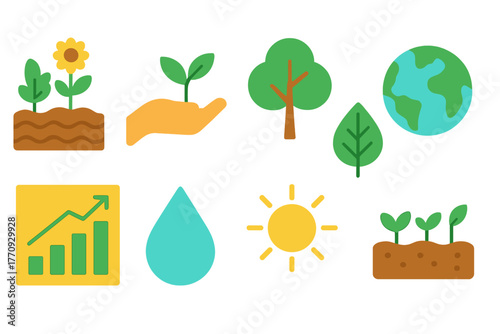 Ecology, environment flat icon set. Nature, sustainability icons in flat design.