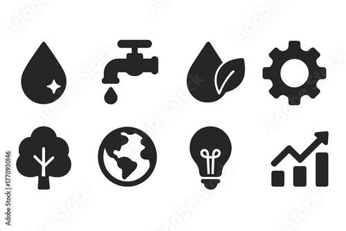 Environment and energy filled icon set. Eco-friendly symbols for sustainability themes.