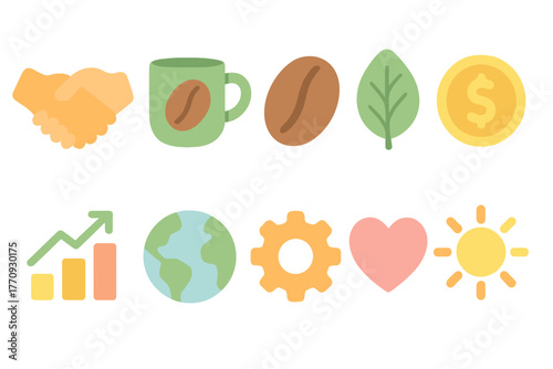 Sustainable business and eco-friendly flat icon set for environmental concepts
