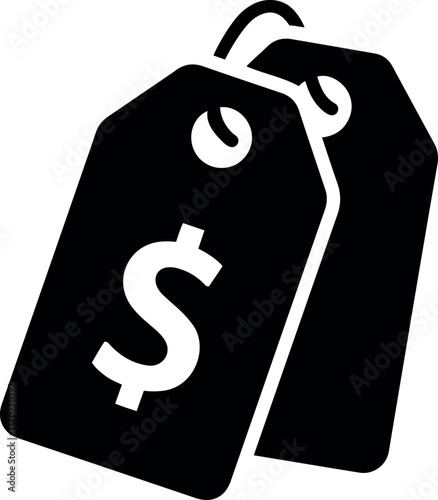 Vector illustration of two black price tags one with a dollar sign on it overlapping each other nicely