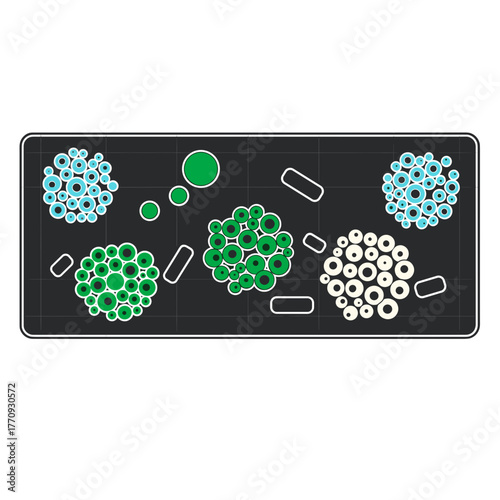 Mold allergy illustration with various mold spores and bacteria shapes  
