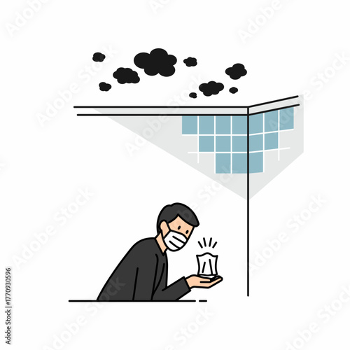 Man inspecting mold in a room while wearing a face mask  