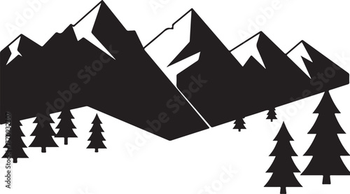 Majestic mountain range with snowy peaks and evergreen tree illustration