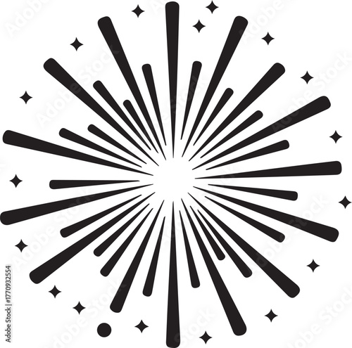Monochrome burst pattern with stars in simple design illustration