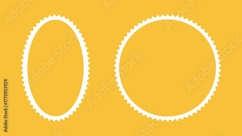 Postage stamp retro empty frame templates set. Vintage stamps blank circle, oval. White borders for postcards, letters. Tags, labels, coupons, boxes with curvy, wiggly, wavy perforated edges.