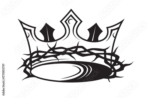 black royal crown with thorns isolated on white background