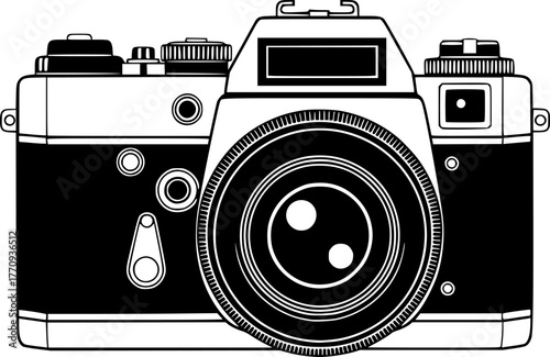 Camera - Black and White Isolated Icon - Vector illustration
