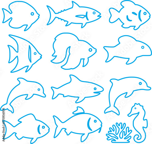 Minimal Fish and Sea Creatures Vector Icons