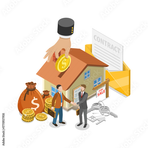 3D Isometric Flat Vector Illustration of Qualified Real Estate Agents, Full-service House Buying Agency. Item 1