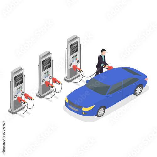 3D Isometric Flat Vector Illustration of Gasoline Self-service, Gas Station with Oil Pump. Item 3