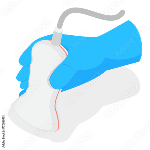 3D Isometric Flat Vector Set of Doctors Hands, Medical Instruments Held by Hands in Blue Sterile Gloves. Item 1