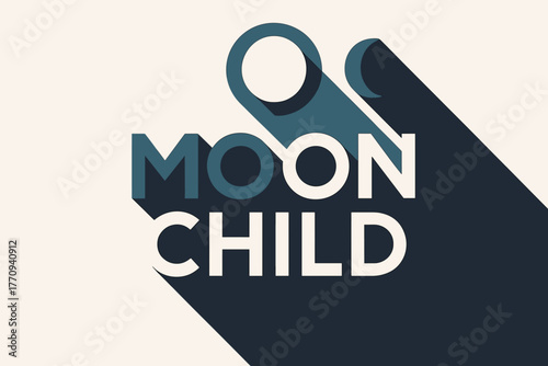 Moon Child Design. Moon Child. geometric sans-serif lettering, minimalist flat fills, long angular shadows,