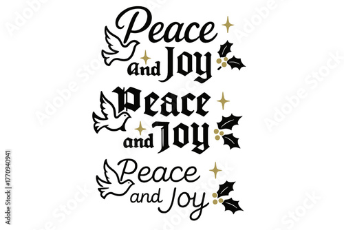 Peace and Joy Calligraphy. Peace and Joy. Create a calligraphy lettering illustration of the phrase: Peace and