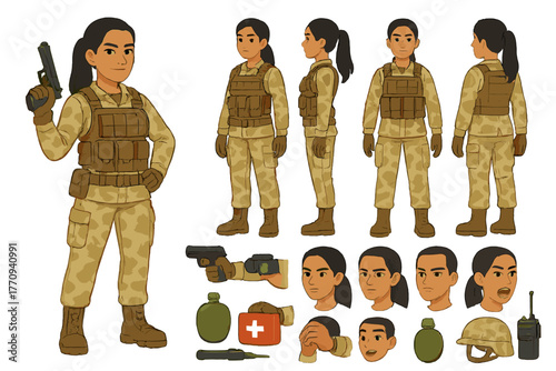 Soldier Character Illustration. Cartoon realistic vector illustration, Character constructor style, isolated
