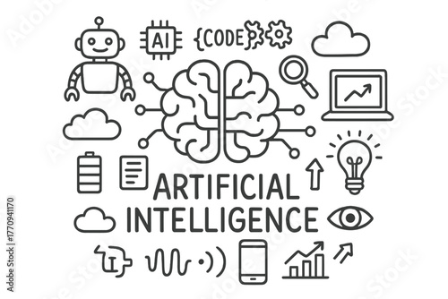 Artificial Intelligence Doodle. Artificial intelligence. Hand-drawn doodle illustration of artificial