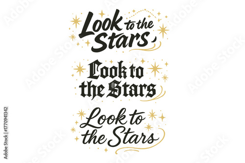 Celestial Calligraphy Artwork. Look to the Stars. Create a calligraphy lettering illustration of the phrase: