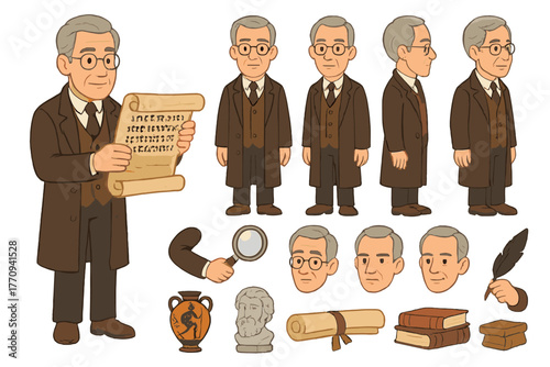 Cultural Historian Character Design. Cartoon realistic vector illustration, Character constructor style,