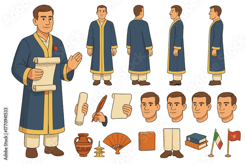 Cultural Ambassador Character. Cartoon realistic vector illustration, Character constructor style, isolated