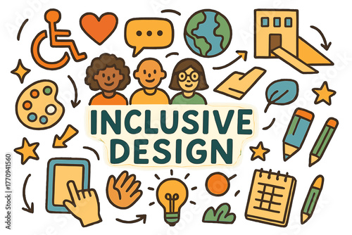 Inclusive Design Illustration. Inclusive Design. Hand-drawn doodle illustration of inclusive design.