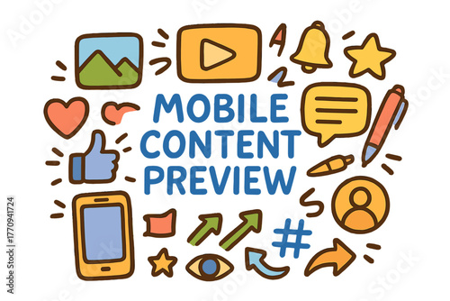Mobile Content Doodles. Mobile Content Preview. Hand-drawn doodle illustration of mobile content preview.
