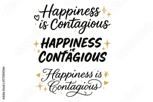 Happiness Calligraphy Styles. Happiness is Contagious. Create a calligraphy lettering illustration of the