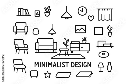 Minimalist Doodle Room. Minimalist design. Hand-drawn doodle illustration of minimalist design. In the middle,