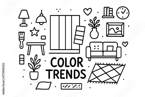 Color Trends Doodle. Color trends. Hand-drawn doodle illustration of color trends. In the middle, one slightly