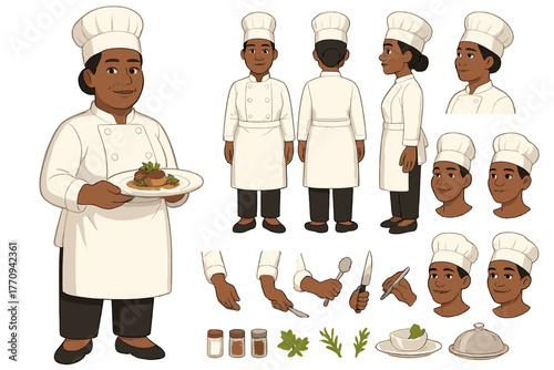 Gourmet Chef Ensemble. Cartoon realistic vector illustration, Character constructor style, isolated