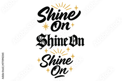 Shine On Variations. Shine On. Create a calligraphy lettering illustration of the phrase: Shine On. Render 3