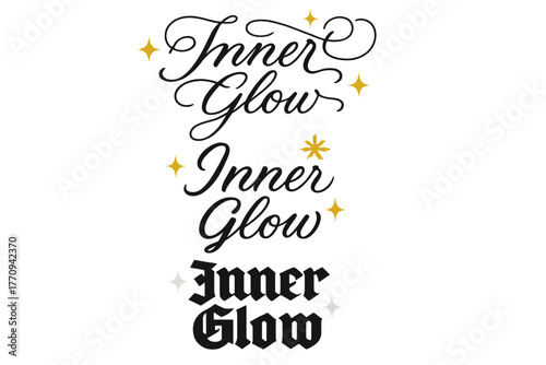 Inner Glow Calligraphy. Inner Glow. Create a calligraphy lettering illustration of the phrase: Inner Glow.