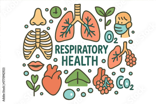Respiratory Health Doodle. Respiratory Health. Hand-drawn doodle illustration of respiratory health. Lungs,