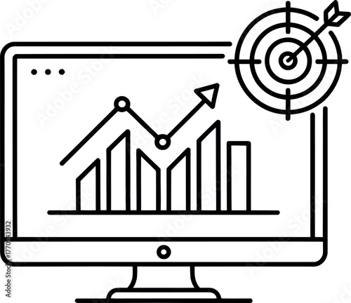 Computer screen displays a growth chart and target for business success.