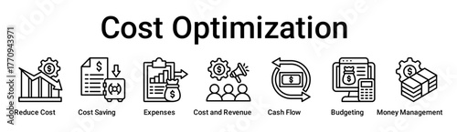Cost Optimization banner web icon vector illustration concept for business with icon of Reduce Cost, Cost Saving, Expenses, Cost and Revenue, Cash Flow, Budgeting, Money.