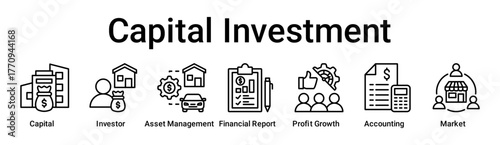 Capital Investment banner web icon vector illustration concept for business with icon of Capital, Investor, Asset Management, Financial Report, Profit Growth, Accounting.