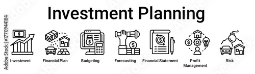 Investment Planning banner web icon vector illustration concept for business with icon of Investment, Financial Plan, Budgeting, Forecasting, Financial Statement, Profit Management.