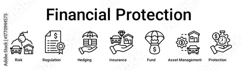 Financial Protection banner web icon vector illustration concept for business with icon of Risk, Regulation, Hedging, Insurance, Fund, Asset Management.