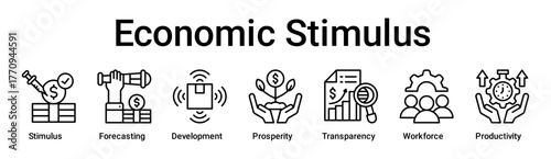 Economic Stimulus banner web icon vector illustration concept for business with icon of Stimulus, Forecasting, Development, Prosperity, Transparency, Workforce.