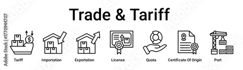 Trade & Tariff banner web icon vector illustration concept for business with icon of Tariff, Importation, Exportation, License, Quota, Certificate Of Origin.