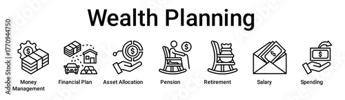 Wealth Planning banner web icon vector illustration concept for business with icon of Money Management, Financial Plan, Asset Allocation, Pension, Retirement, Salary.