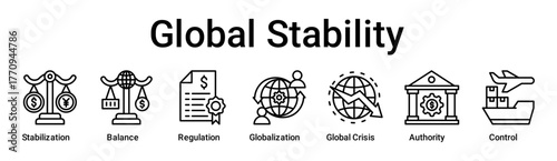 Global Stability banner web icon vector illustration concept for business with icon of Stabilization, Balance, Regulation, Globalization, Global Crisis, Authority.