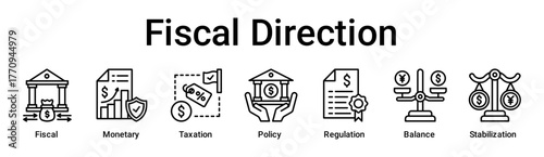 Fiscal Direction banner web icon vector illustration concept for business with icon of Fiscal, Monetary, Taxation, Policy, Regulation, Balance.