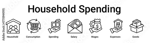 Household Spending banner web icon vector illustration concept for business with icon of Household, Consumption, Spending, Salary, Wages, Expenses.