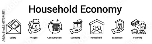 Household Economy banner web icon vector illustration concept for business with icon of Salary, Wages, Consumption, Spending, Household, Expenses.