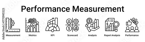 Performance Measurement banner web icon vector illustration concept for business with icon of Measurement, Metrics, Key Performance Indicator, Scorecard, Analysis, Report Analysis.